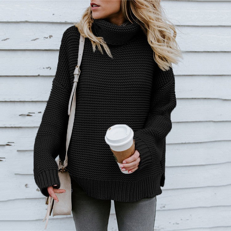 Damen Bequemer Strickpullover mit hohem Kragen und Struktur Drune