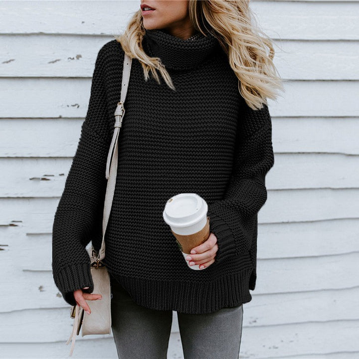 Damen Bequemer Strickpullover mit hohem Kragen und Struktur Drune