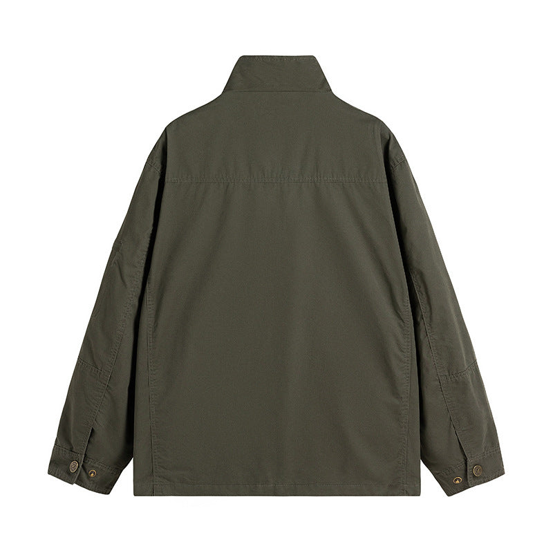 Herren leichte Utility-Feldjacke mit Stehkragen und Mehrfachtaschen Drune