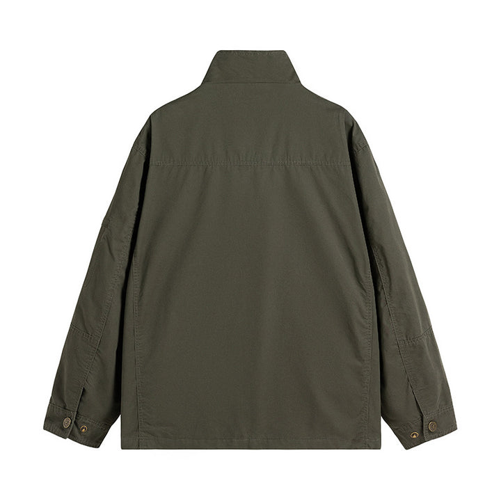 Herren leichte Utility-Feldjacke mit Stehkragen und Mehrfachtaschen Drune