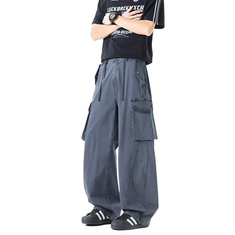 Herren Weite Cargo-Bundfaltenhose mit Tunnelzug und großen Klappentaschen Drune