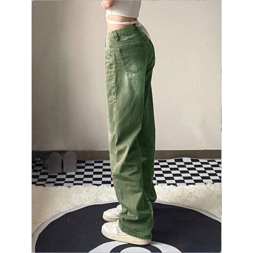 Damen High-Waist Relaxed-Straight-Denimhose mit weitem Bein Drune