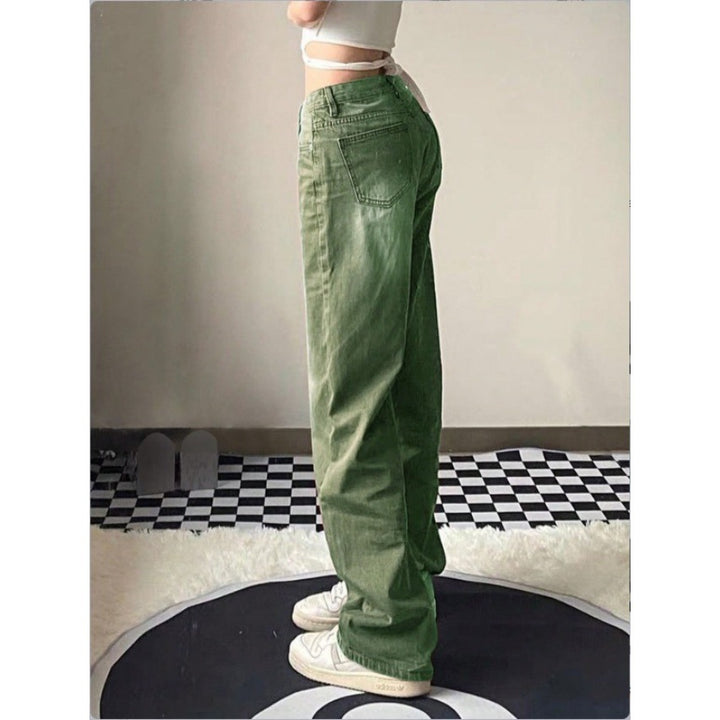 Damen High-Waist Relaxed-Straight-Denimhose mit weitem Bein Drune