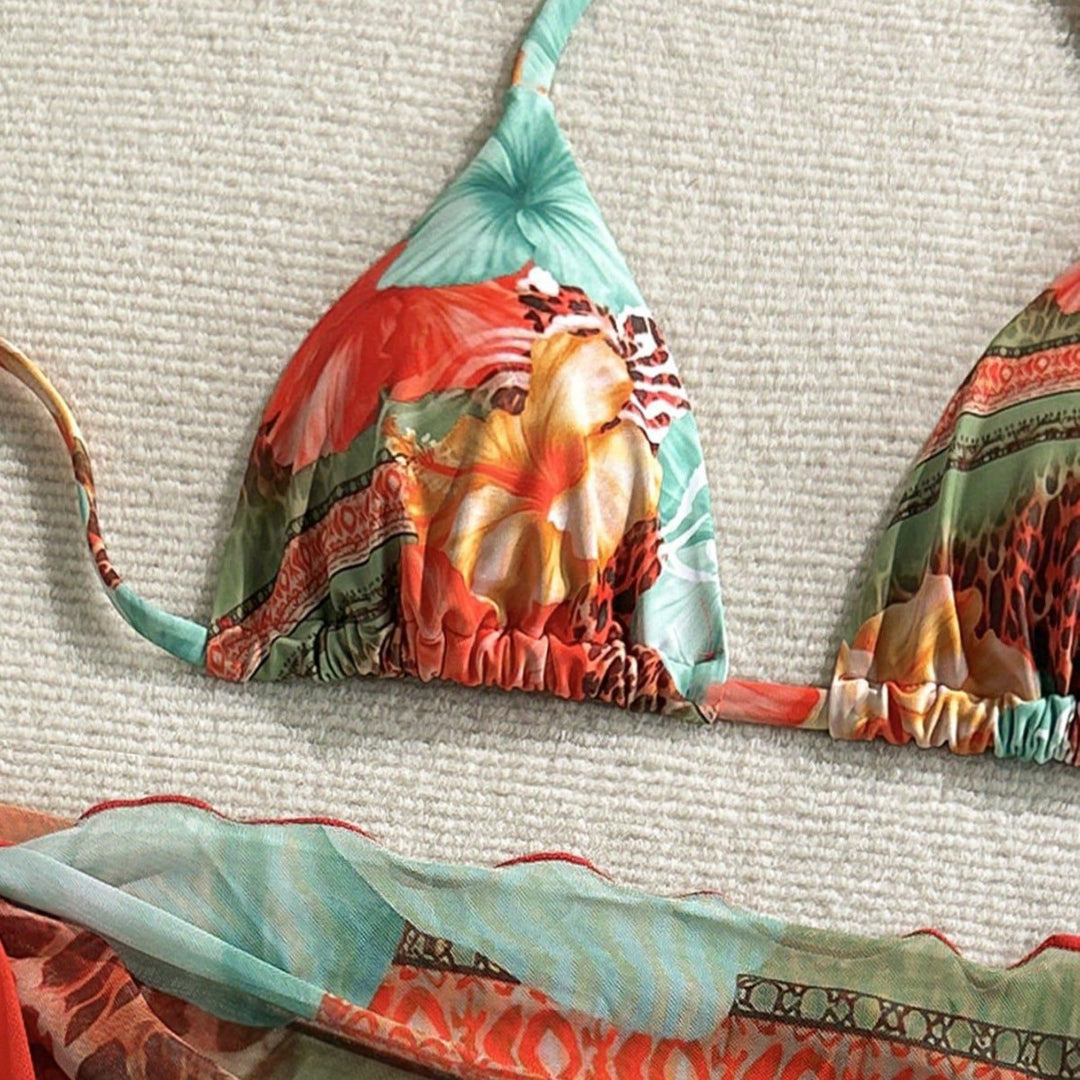 Damen Florales Bikini-Set mit Kombination aus Oberteil und Wickeltuch Drune