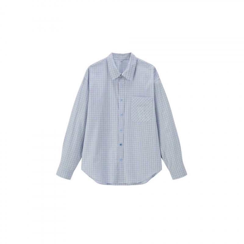 Unisex Weitgeschnittenes kariertes Overshirt mit aufgesetzter Brusttasche und abgerundetem Saum Drune