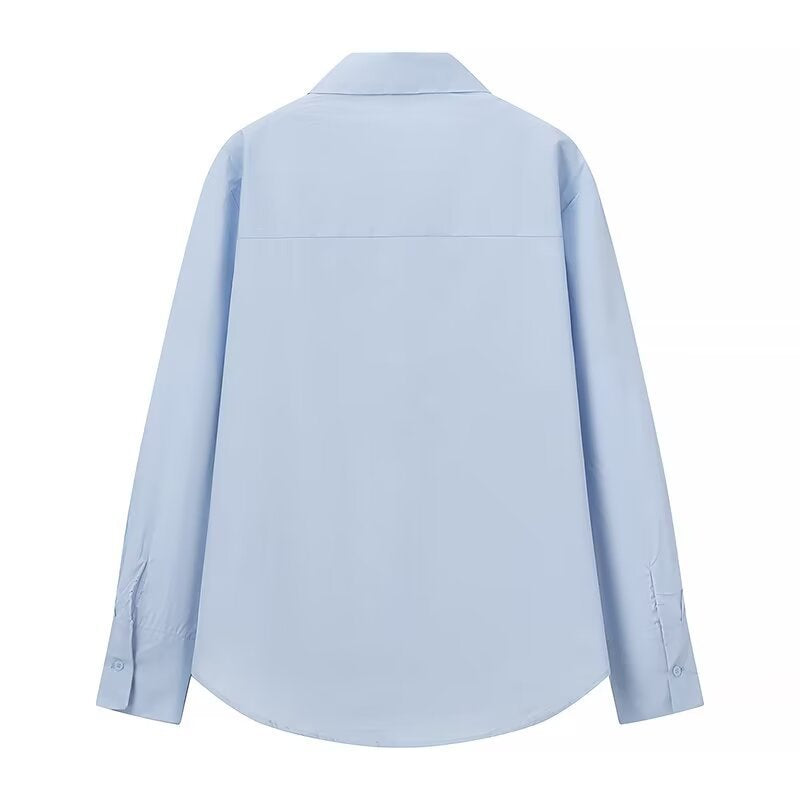 Damen Rüschen-Hemdbluse mit Kentkragen und lockerer Passform Drune