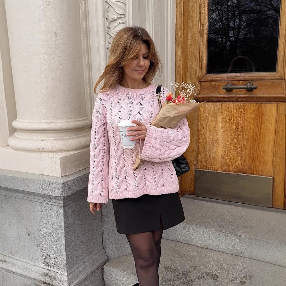 Damen modischer Strickpullover mit romantischem Zopfdesign Drune