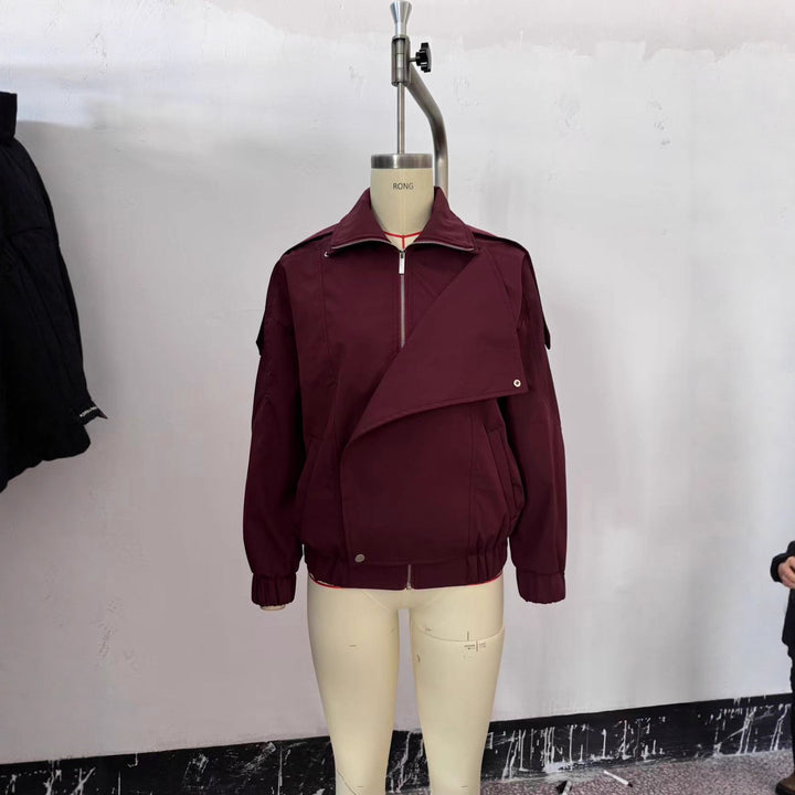 Damen Oversize-Bomberjacke mit asymmetrischer Blendenfront, Stehkragen und Tunnelzugsaum Drune
