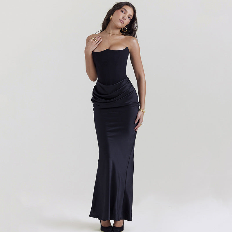 Damen Langärmliges Abendkleid mit strukturiertem Oberteil und elegantem Rüschenbund Drune