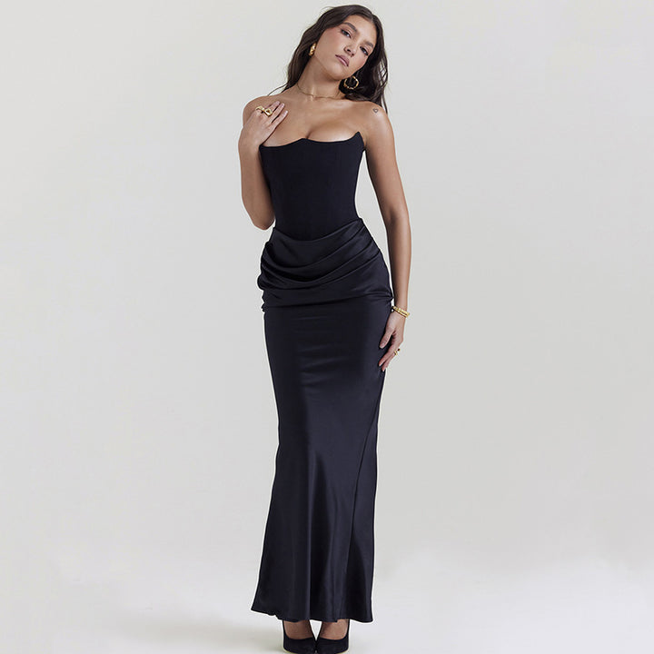 Damen Langärmliges Abendkleid mit strukturiertem Oberteil und elegantem Rüschenbund Drune