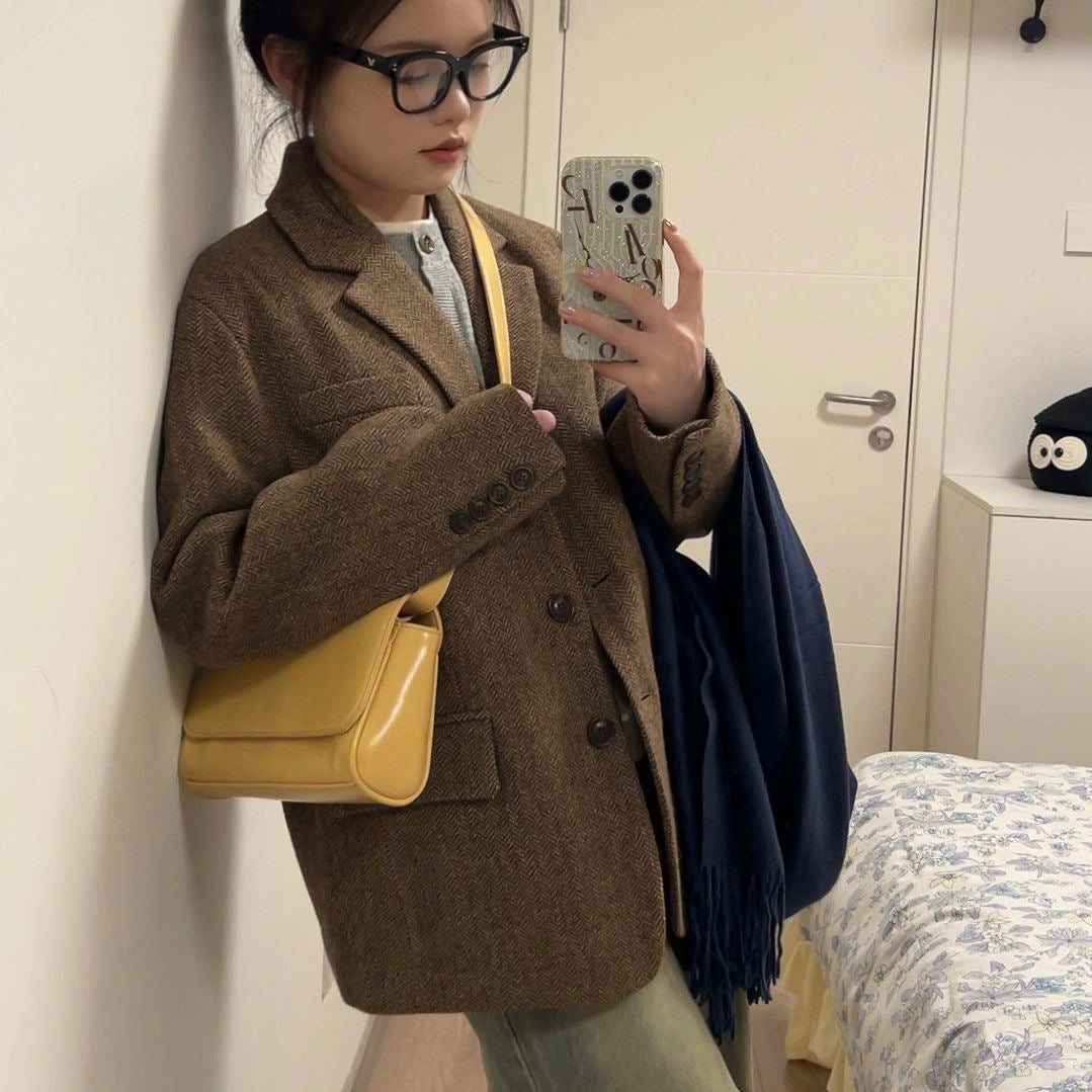 Damen Oversize-Tweedblazer mit Fischgrätstruktur Drune
