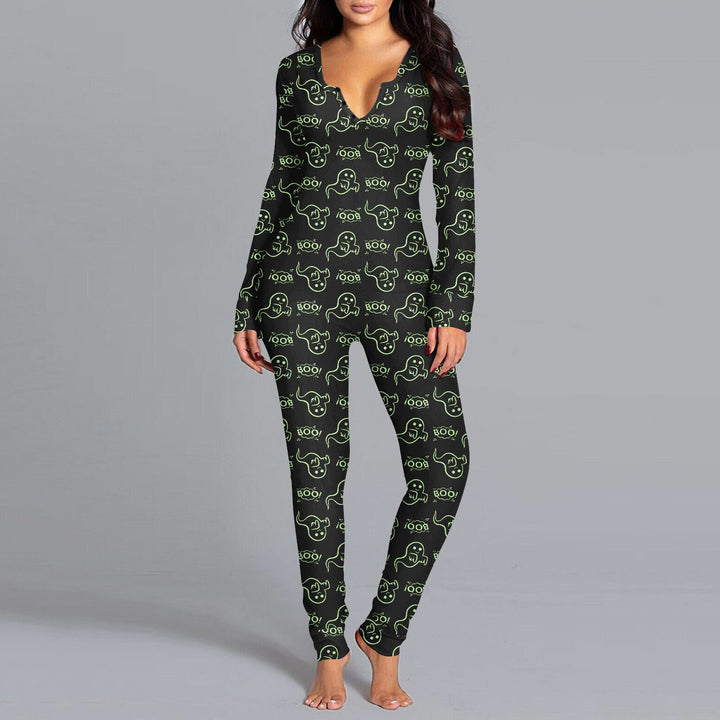 Damen Langarm Halloween-Themen Onesie Pyjama Set Drune