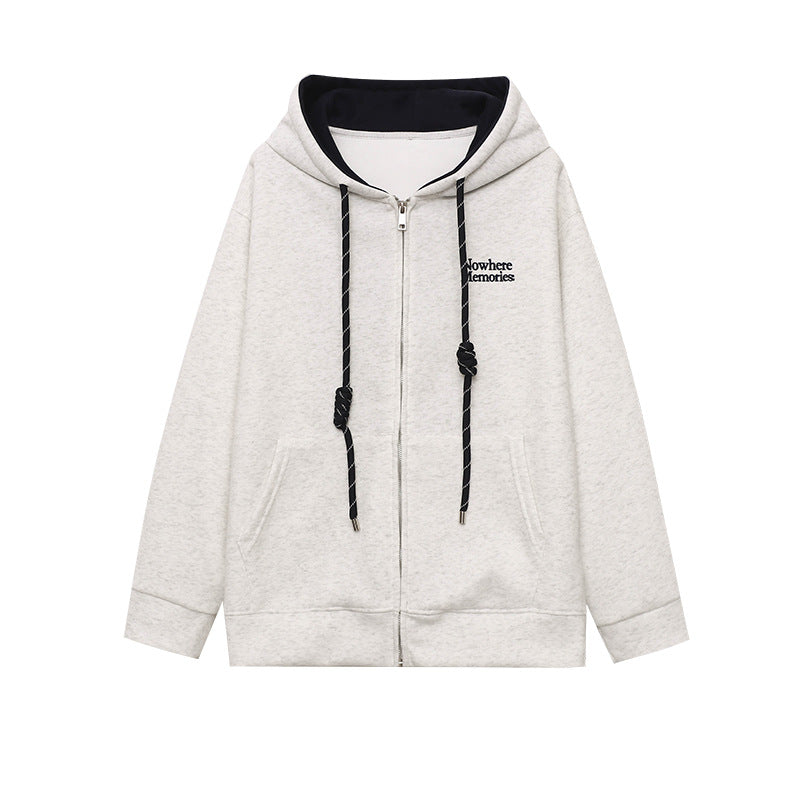 Damen lässiger Kapuzenpullover mit modernem Reißverschluss und seitlichen Taschen Drune