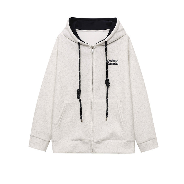 Damen lässiger Kapuzenpullover mit modernem Reißverschluss und seitlichen Taschen Drune