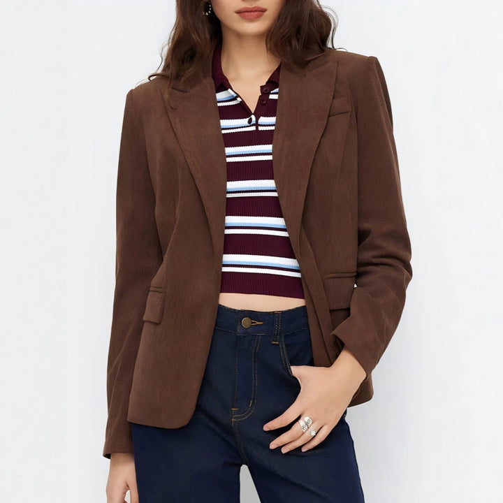 Damen Kord-Blazer mit schmaler Silhouette, schmalem Revers und Pattentaschen Drune