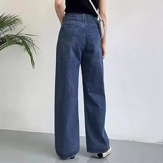Damen weite Hochtaillen-Jeans mit komfortablem Sitz und lässigem Stil Drune