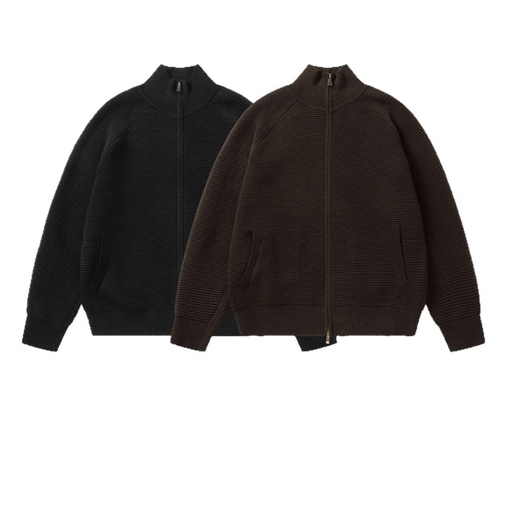 Herren Grobstrick Stehkragen-Strickjacke mit durchgehendem Reißverschluss Drune