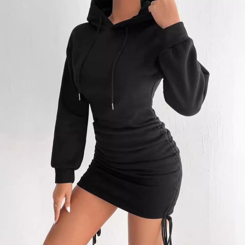 Damen Kapuzenkleid mit gerafftem Saum und bequemem Schnitt Drune