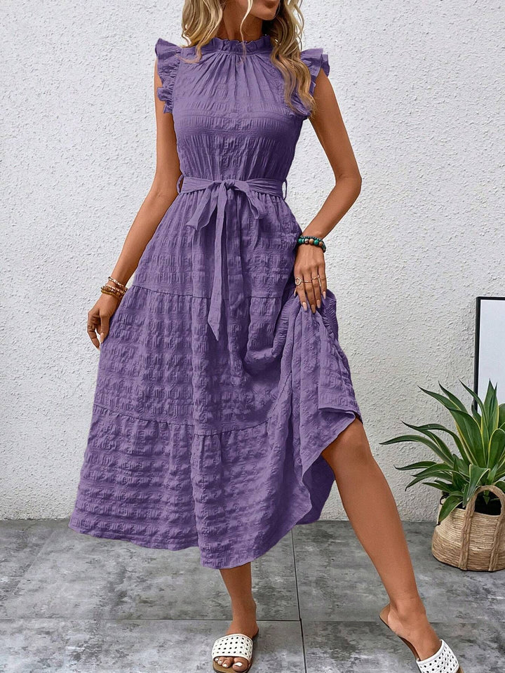 Damen Wickelkleid mit Rüschendetails und erzählt Kleidersaum Drune