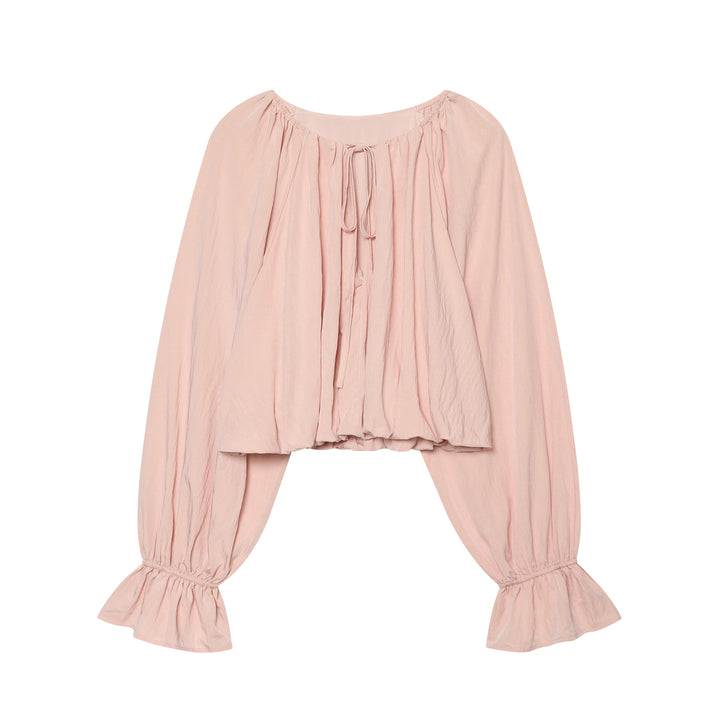 Damen Cropped Carmen‑Bluse mit Ballonärmeln, Tunnelzug und gerafftem Saum Drune