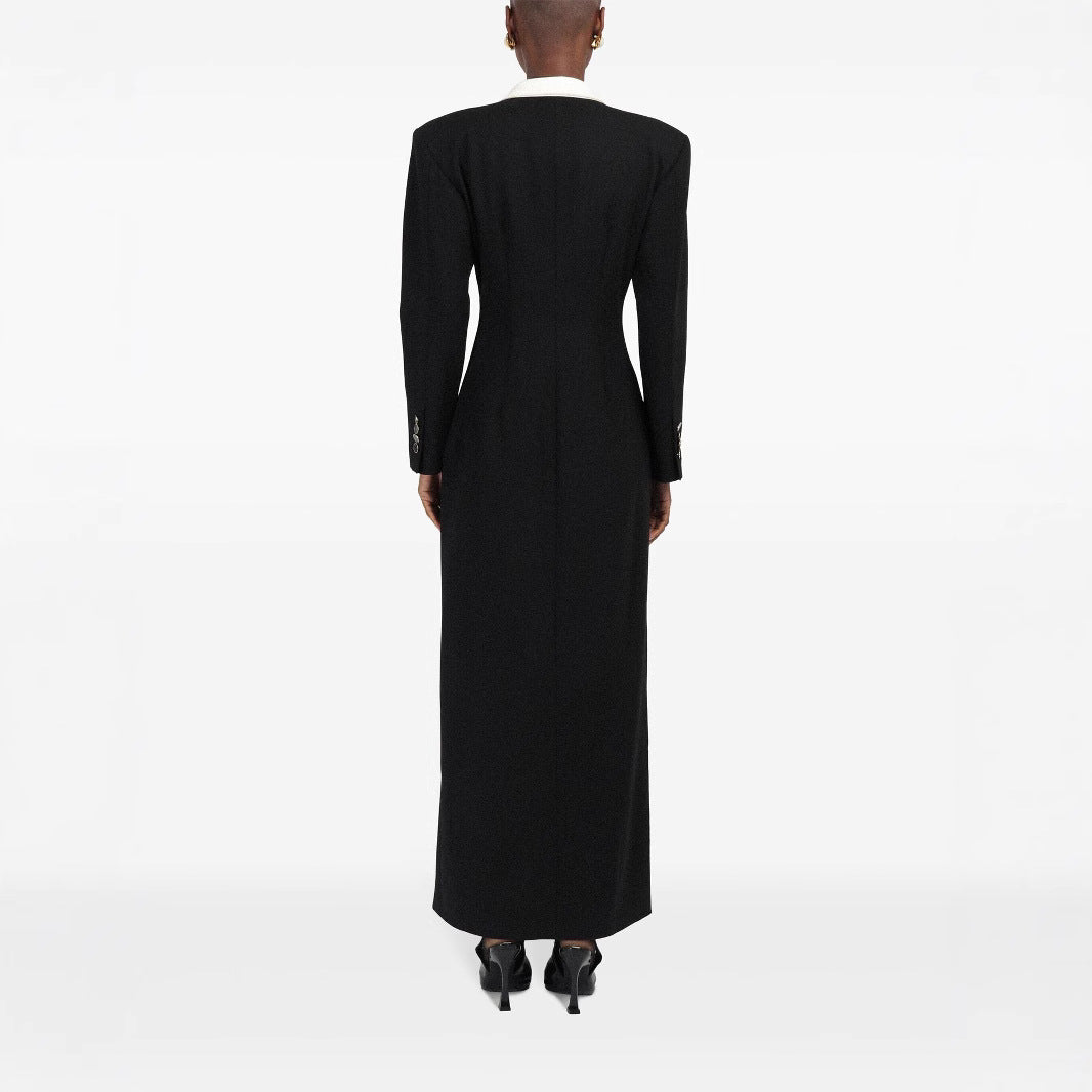 Damen Doppelreihiges Longblazer-Kleid mit taillierter Silhouette und Kontrastrevers Drune