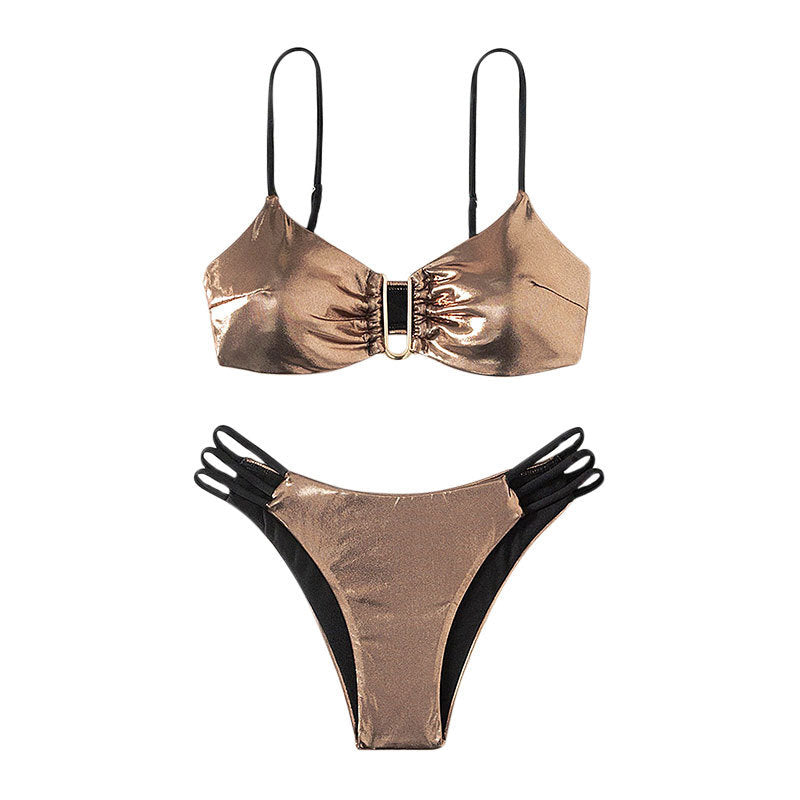 Damen Hochglänzender Bikini mit elegantem Ringdetail Drune