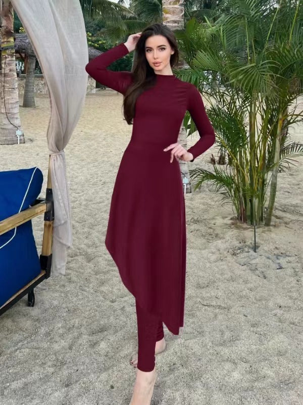 Damen eleganter Strandanzug mit asymmetrischem Schnitt und langen Ärmeln Drune