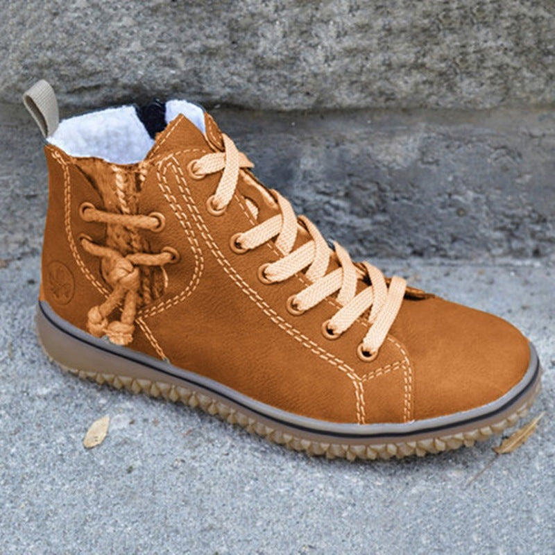 Damen High-Top Sneaker-Boot mit seitlichem Reißverschluss, dekorativem Knöchelriemen und profilierter Gummisohle Drune