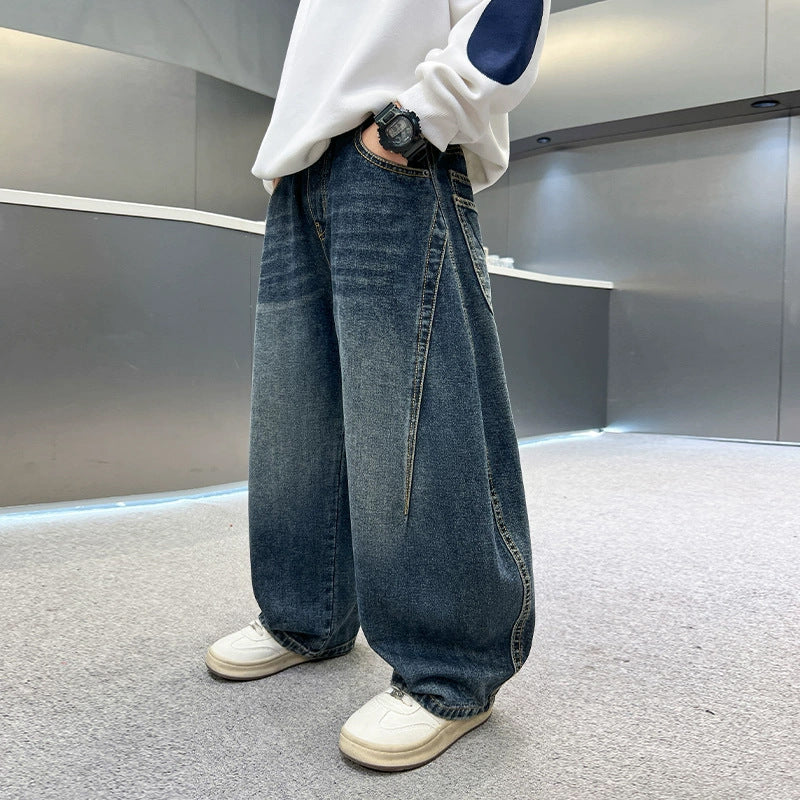 Unisex weite Denim Hose mit kreativen Gestaltungselementen Drune