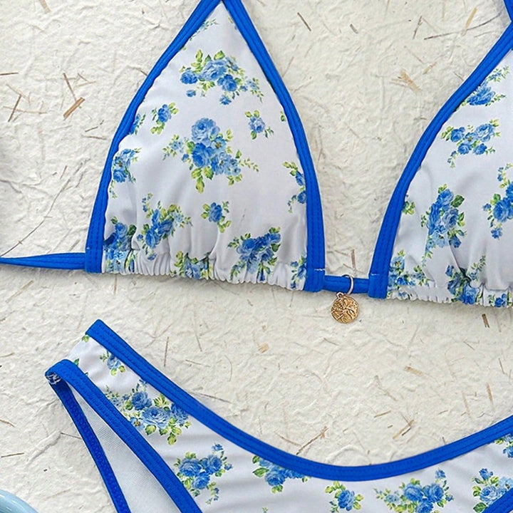 Damen Triangel-Bikini mit verspieltem Blumenmuster und verstellbaren Trägern Drune