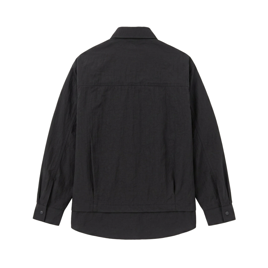 Unisex Oversize Hemdjacke mit Druckknöpfen, Kentkragen und Brust‑Welttasche Drune