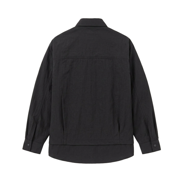 Unisex Oversize Hemdjacke mit Druckknöpfen, Kentkragen und Brust‑Welttasche Drune