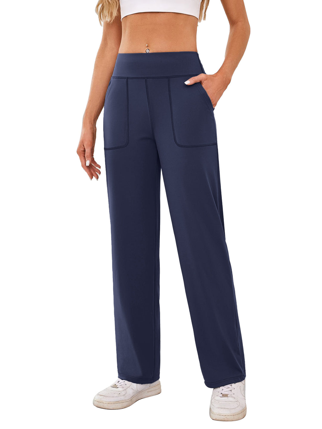 Damen bequeme Freizeithose mit seitlichen Taschen und elastischem Bund Drune