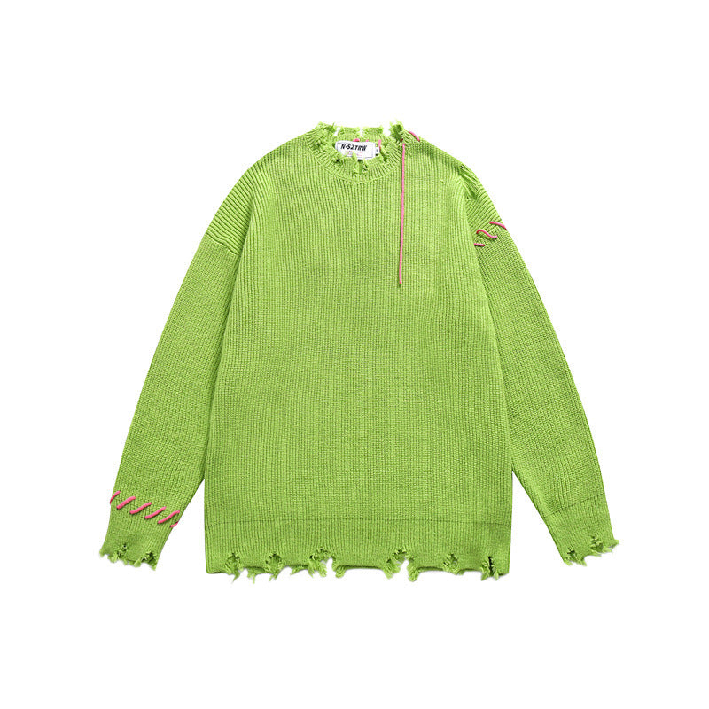 Unisex Oversize Grobstrick-Pullover mit Destroy-Effekt und Ziernähten Drune