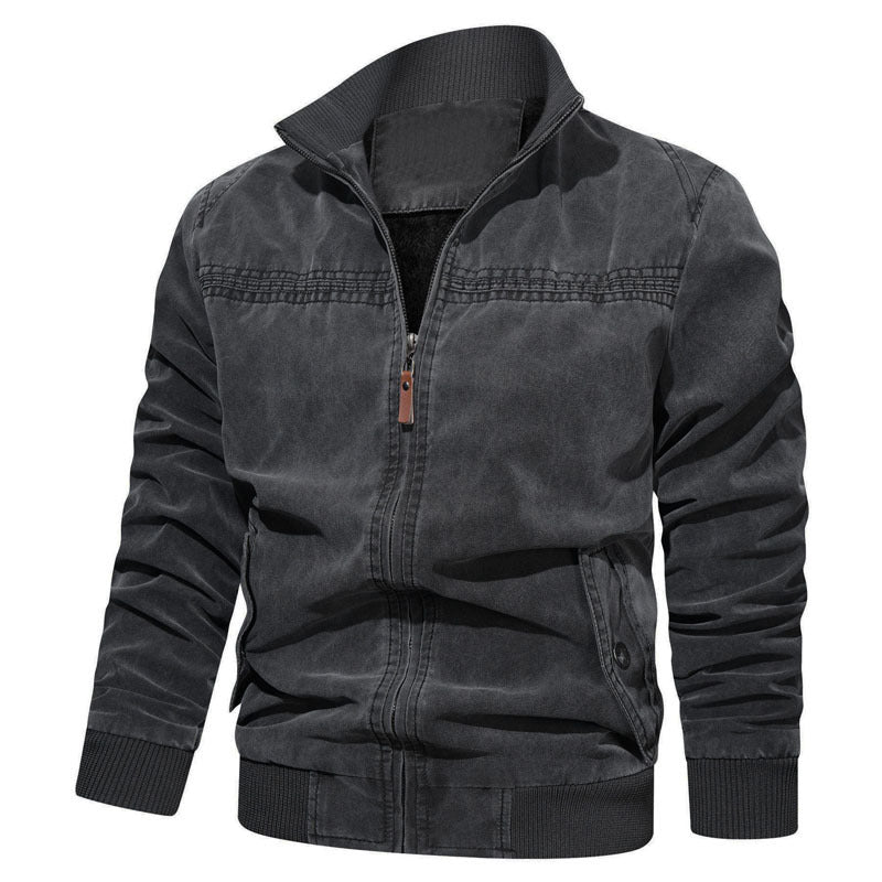 Herren Baumwoll-Canvas Zip‑Blouson im Vintage‑Look mit strukturiertem Stehkragen und Rippbündchen Drune