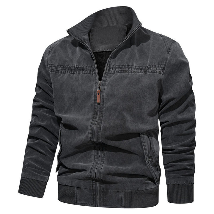 Herren Baumwoll-Canvas Zip‑Blouson im Vintage‑Look mit strukturiertem Stehkragen und Rippbündchen Drune