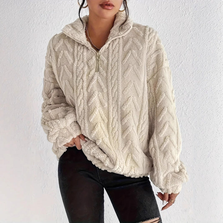 Damen kuscheliger Fleece-Pullover mit hochgeschlossenem Kragen und Reißverschluss Drune