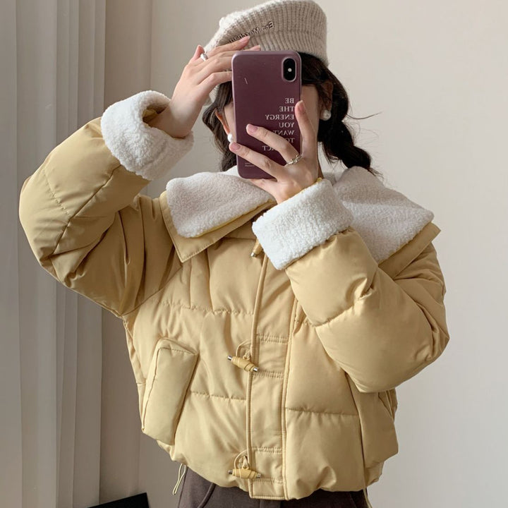 Damen Kuschelige Daunenjacke mit abnehmbarem Teddykragen Drune