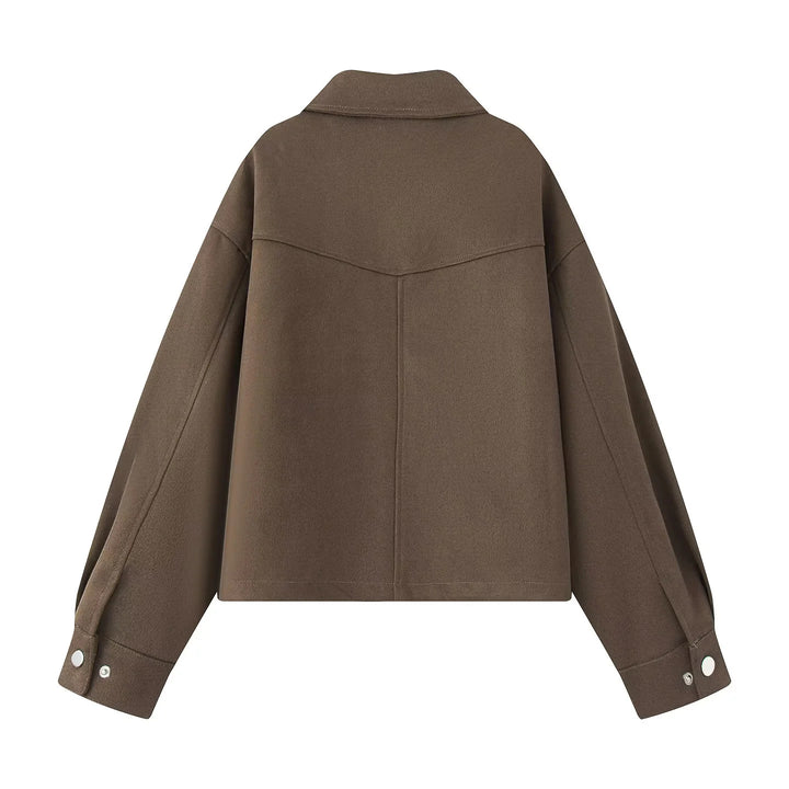 Damen nan boxy kurze Utility-Jacke mit großen Pattentaschen, Druckknopfleiste und überschnittener Schulter Drune