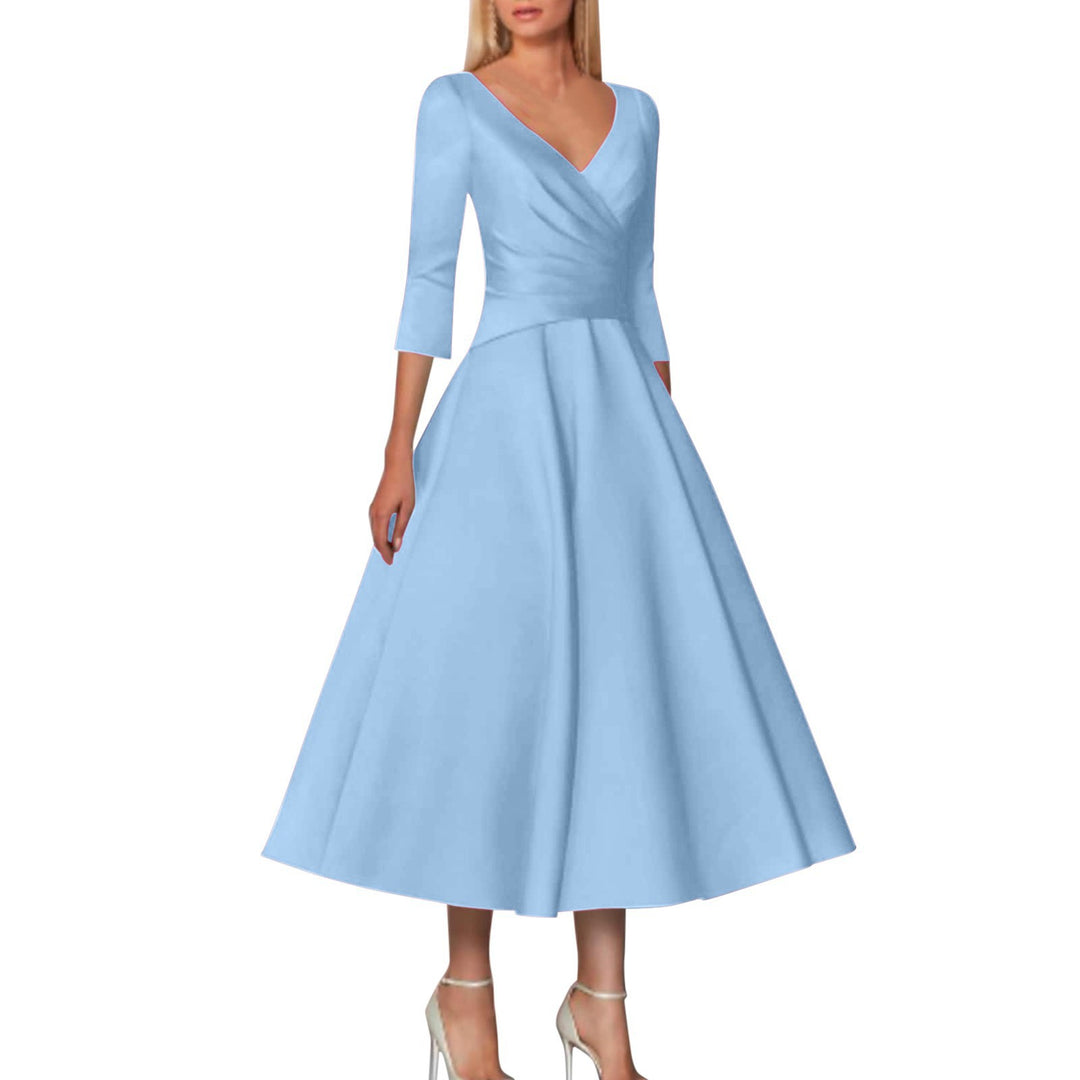 Damen Wickelkleid mit elegantem V-Ausschnitt und schwingendem Saum Drune