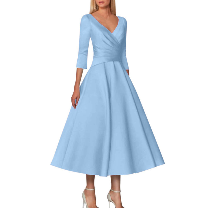 Damen Wickelkleid mit elegantem V-Ausschnitt und schwingendem Saum Drune