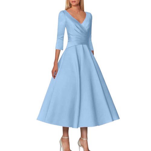 Damen Wickelkleid mit elegantem V-Ausschnitt und schwingendem Saum Drune