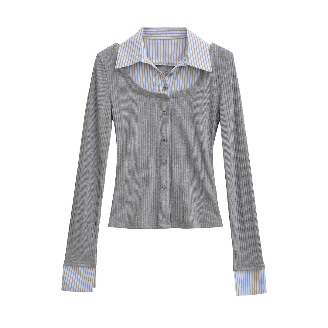 Damen Langarmshirt mit modernem Strukturdesign und klassischem Hemdkragen Drune