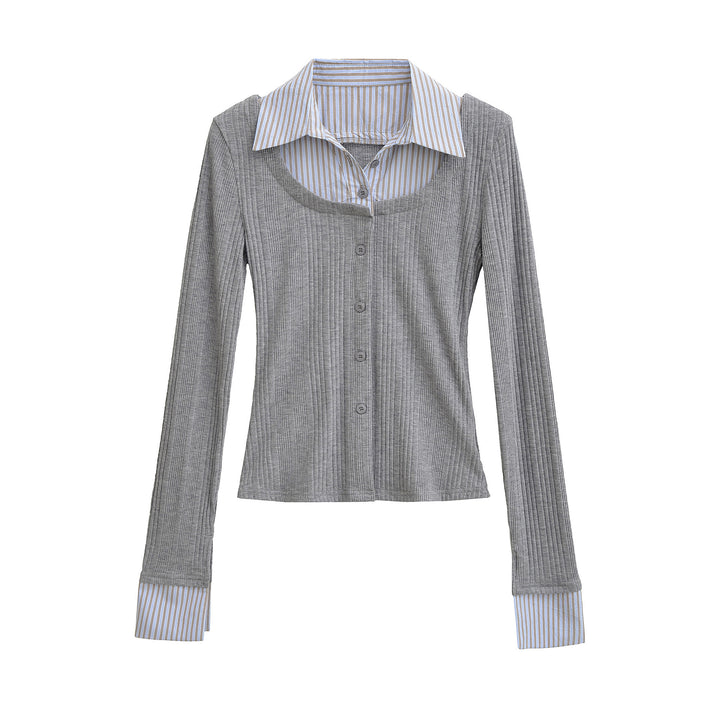 Damen Langarmshirt mit modernem Strukturdesign und klassischem Hemdkragen Drune
