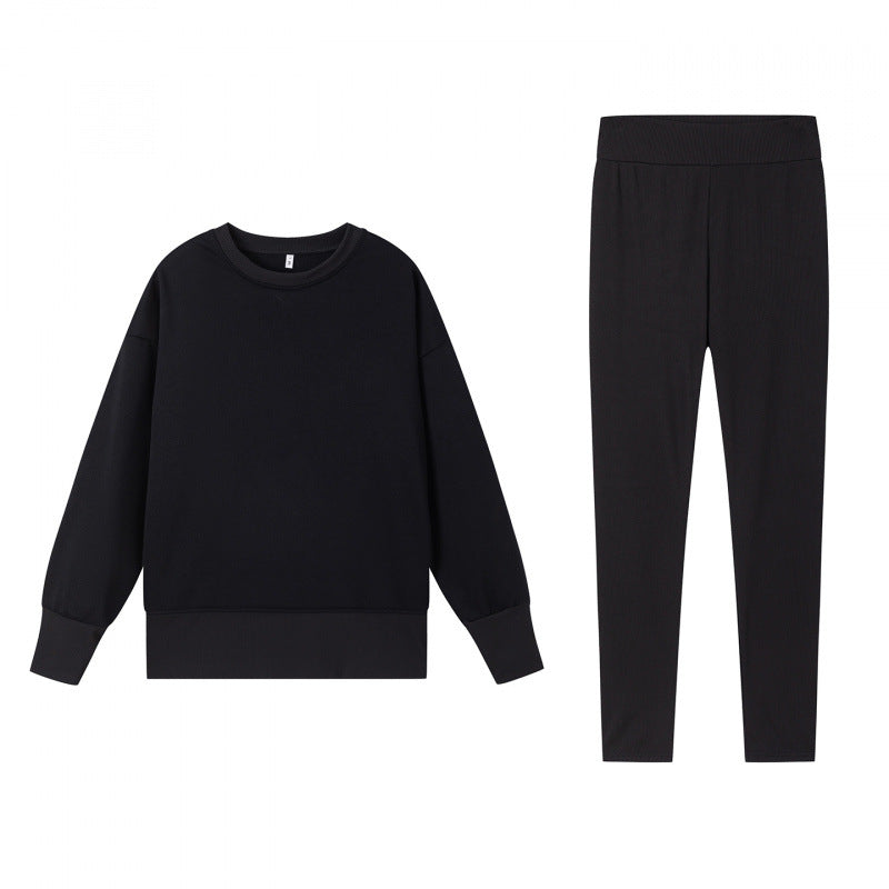 Damen gemütliches Sportset mit lockerem Sweatshirt und enganliegenden Leggings Drune