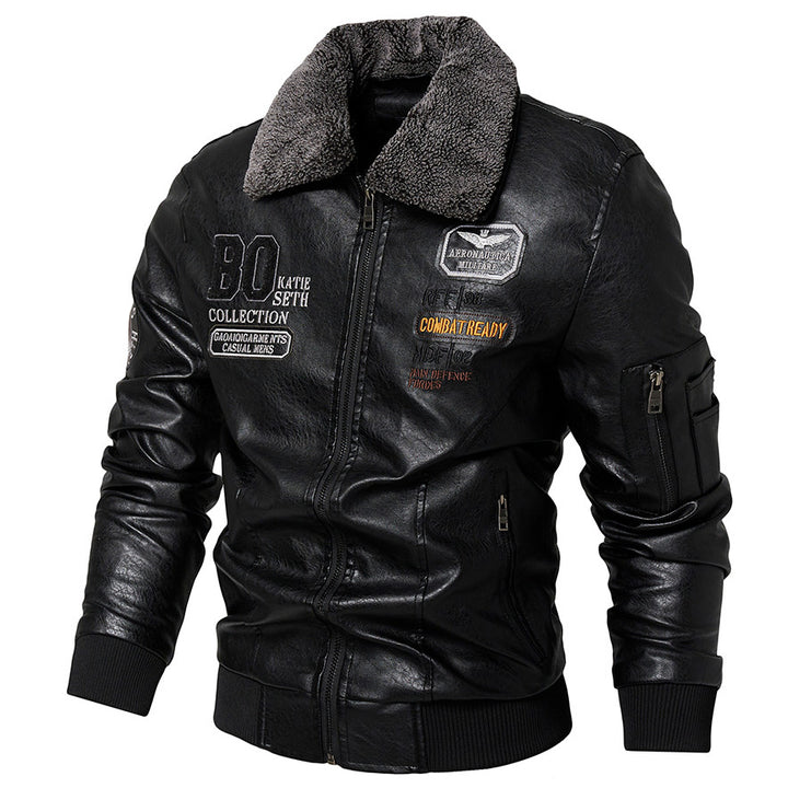 Herren Kunstlederjacke mit gefüttertem Kragen Drune