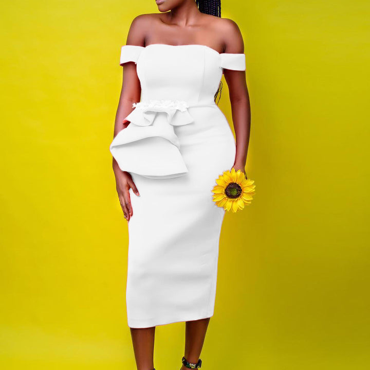 Damen Midi-Kleid mit asymmetrischen Trägern und floralen Details Drune