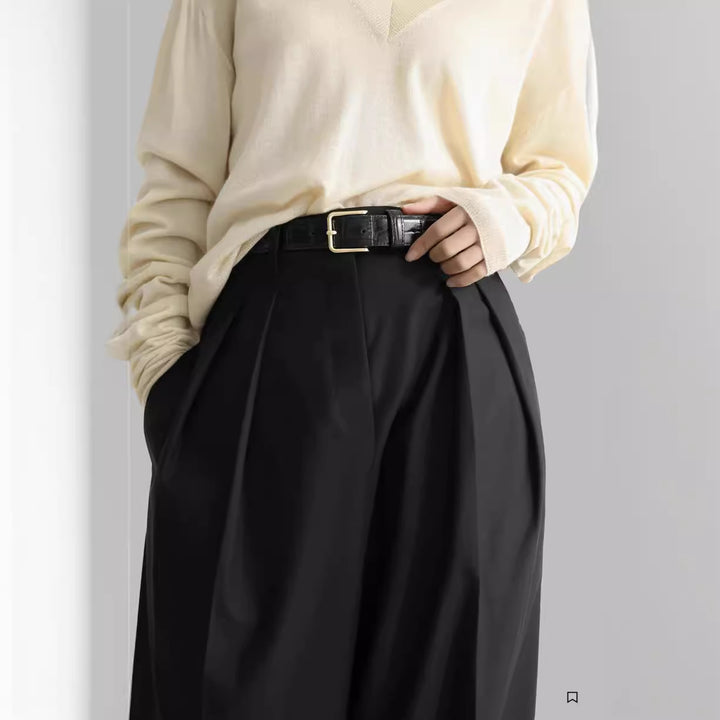 Damen elegante, weit geschnittene Anzughose mit hohen Bund Drune
