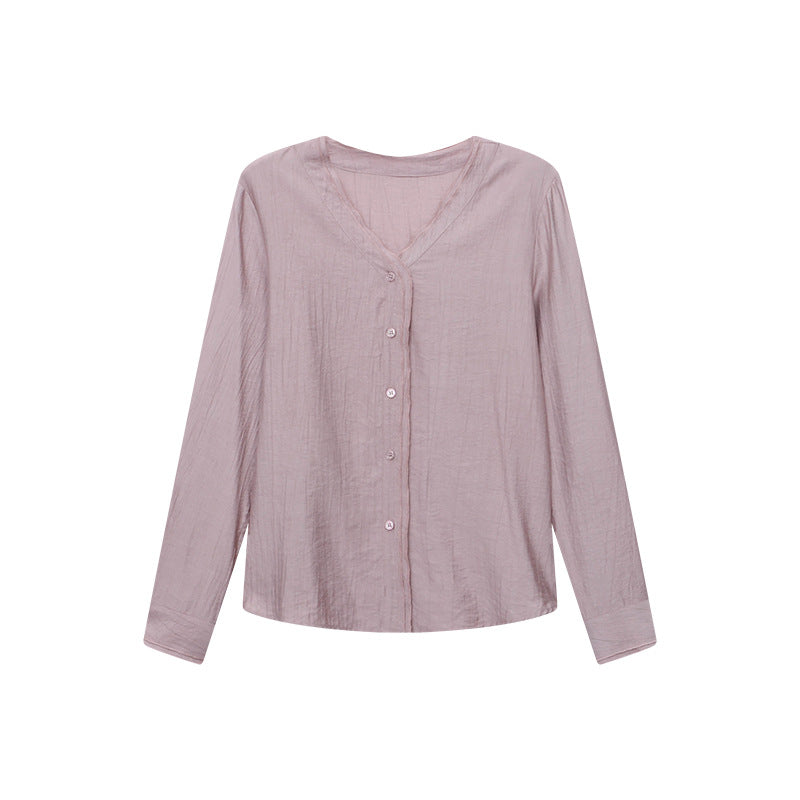 Damen lässige Bluse mit Knöpfen und modernem V-Ausschnitt Drune