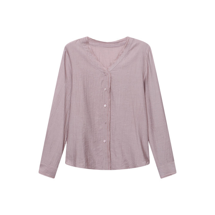 Damen lässige Bluse mit Knöpfen und modernem V-Ausschnitt Drune